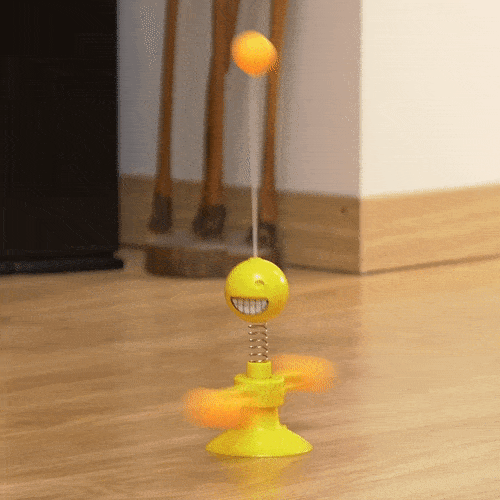Котка играе със сензорна играчка с топчета и перце