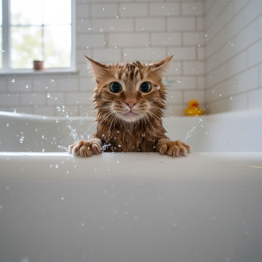 Котка, която не обича къпане с вода