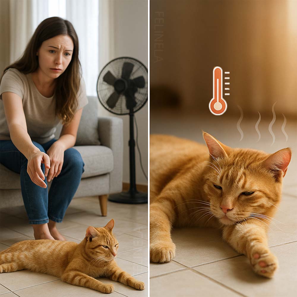 Котка върху охлаждаща постелка в горещ ден