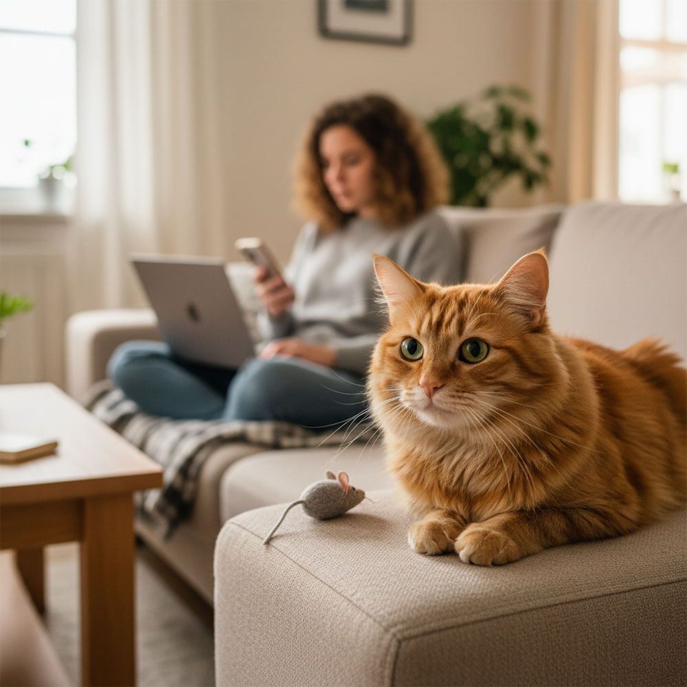 Котка по време на активна игра с ловен маршрут