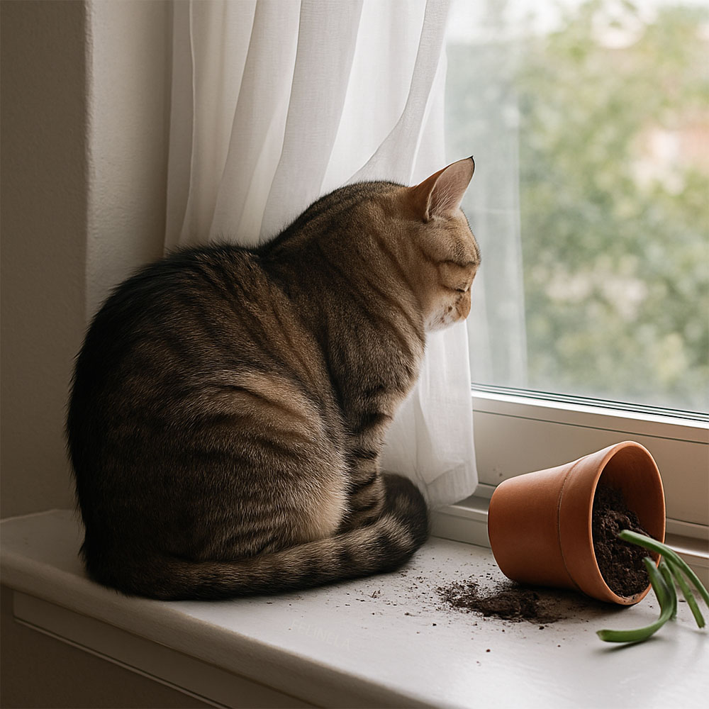 Котка на удобно място до прозореца
