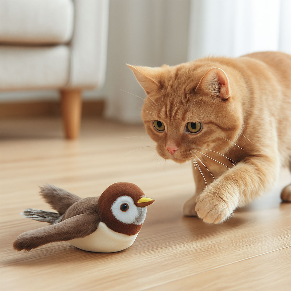 Котка използва ловния си инстинкт по време на игра