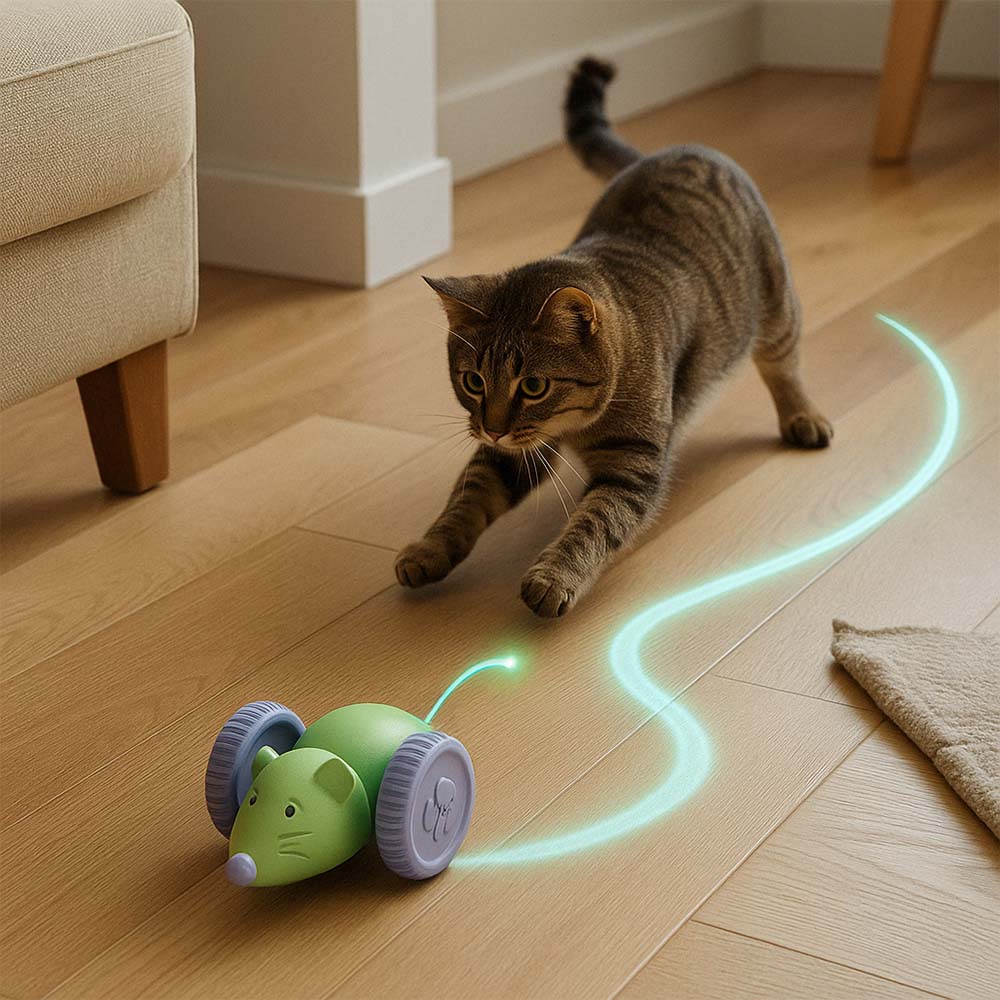Интелигентна играчка за котка, която заобикаля препятствия